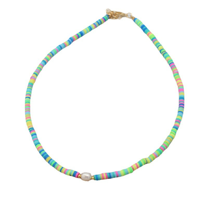 Bohemian Geometric Pearl Beaded Clay Necklace for Women