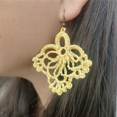 Vacation Solid Color Fabric Crochet Lace Women'S Drop Earrings