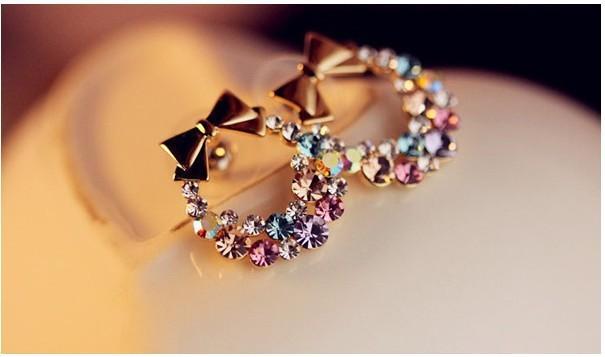 Vintage Exquisite Flower Earrings Korean Full Diamond Bow Earrings Jewelry Wholesale