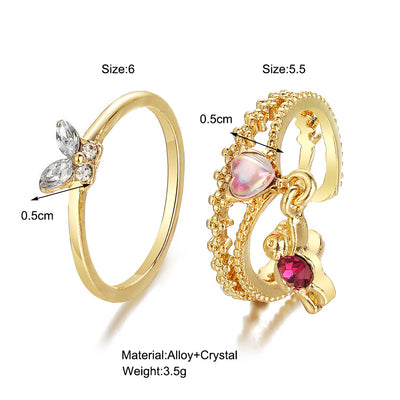 Vintage Heart-shaped Bear Star Moon Butterfly Alloy Rings Set