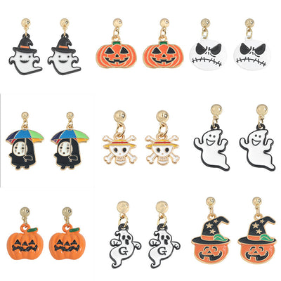 Vintage Oil Dripping Smiley Pumpkin Ghost Earrings Halloween Decoration