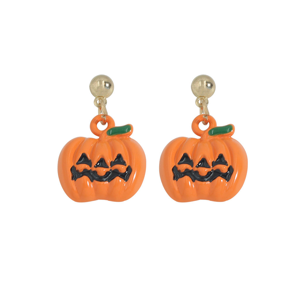 Vintage Oil Dripping Smiley Pumpkin Ghost Earrings Halloween Decoration