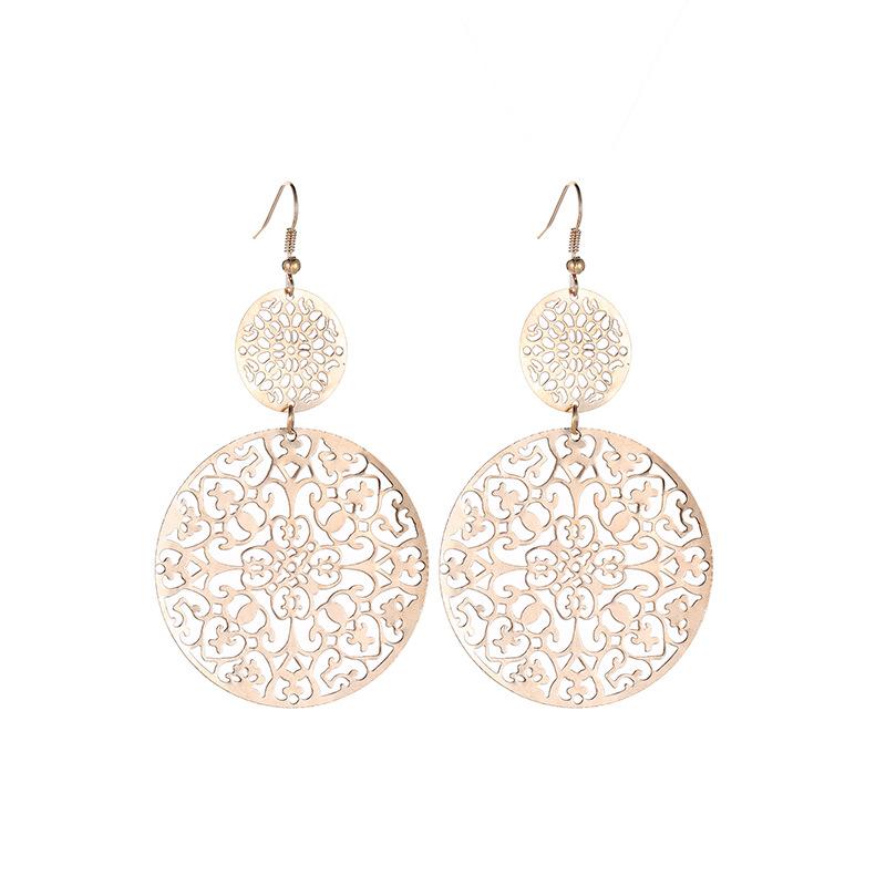 Vintage Geometric Carved Disc Drop Earrings