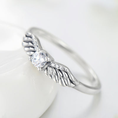 Vintage Style Angel Wings Sterling Silver Plating Inlay Zircon Thai Silver Rings