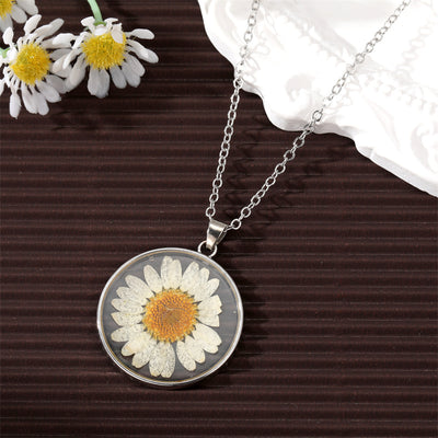 Vintage Style Chrysanthemum Transparent Dried Flower Resin Pendant Earrings Necklace Set