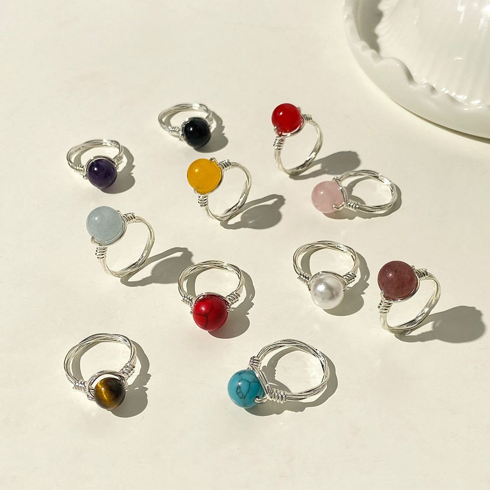 Vintage Style 14K Gold Plated Copper Ring with Natural Stone Beads