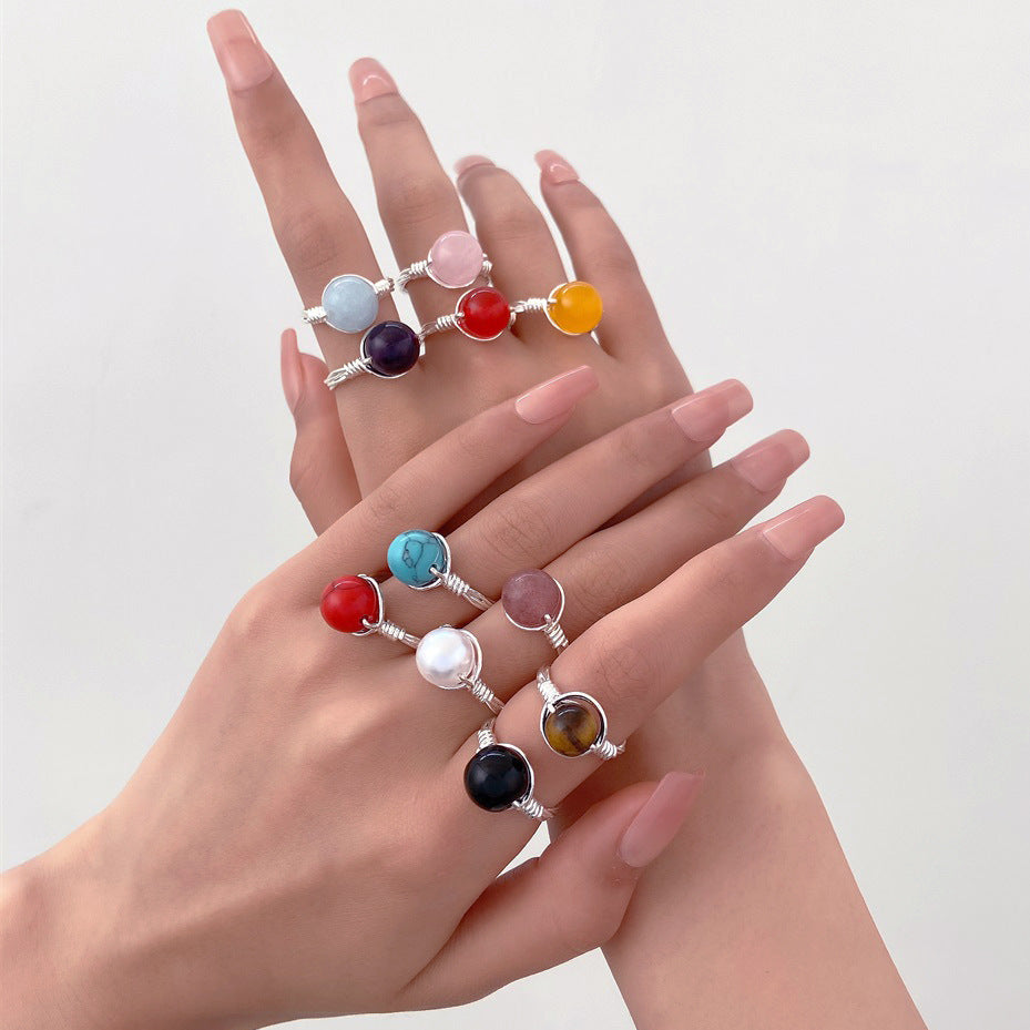 Vintage Style 14K Gold Plated Copper Ring with Natural Stone Beads