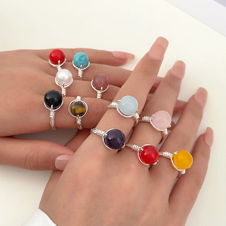 Vintage Style 14K Gold Plated Copper Ring with Natural Stone Beads