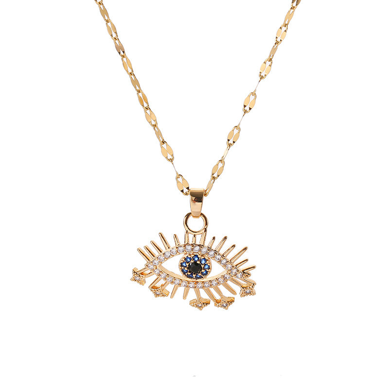 Vintage Evil Eye Blue Zircon Inlay Stainless Steel Pendant Necklace