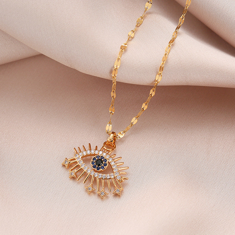Vintage Evil Eye Blue Zircon Inlay Stainless Steel Pendant Necklace