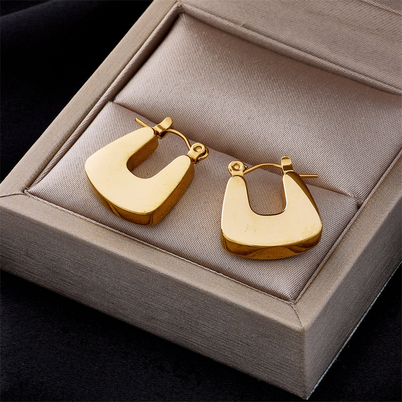 Vintage Geometric Titanium Steel Gold Plated U-Shape Drop Earrings