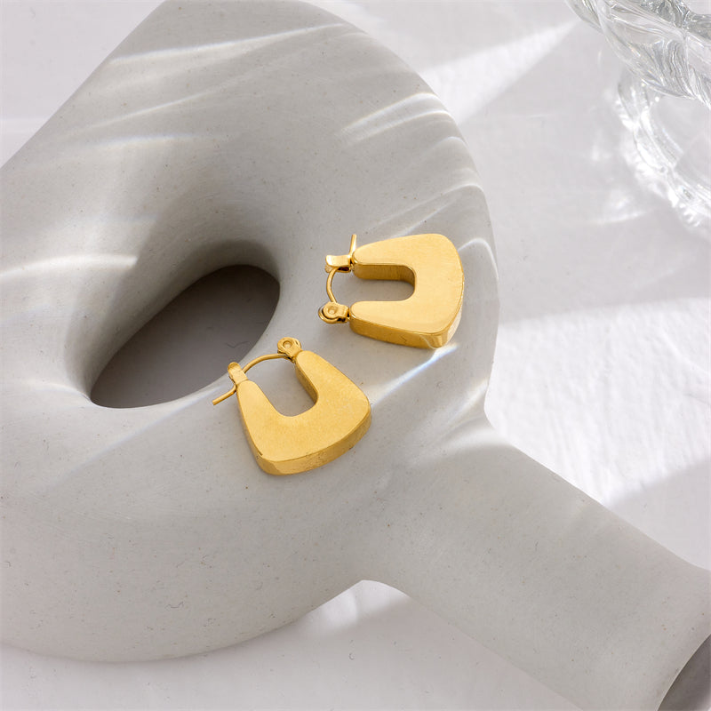 Vintage Geometric Titanium Steel Gold Plated U-Shape Drop Earrings