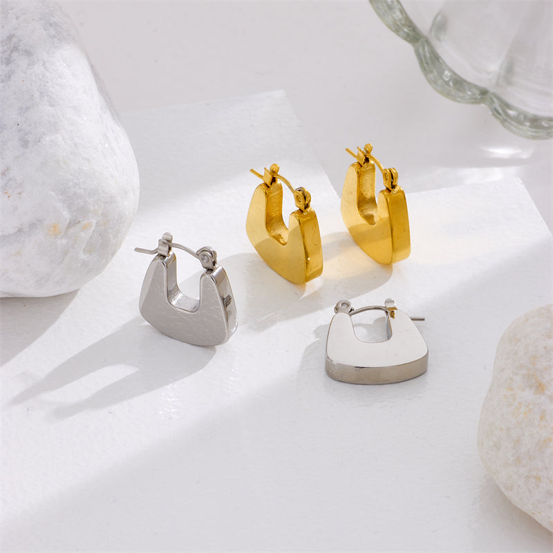 Vintage Geometric Titanium Steel Gold Plated U-Shape Drop Earrings