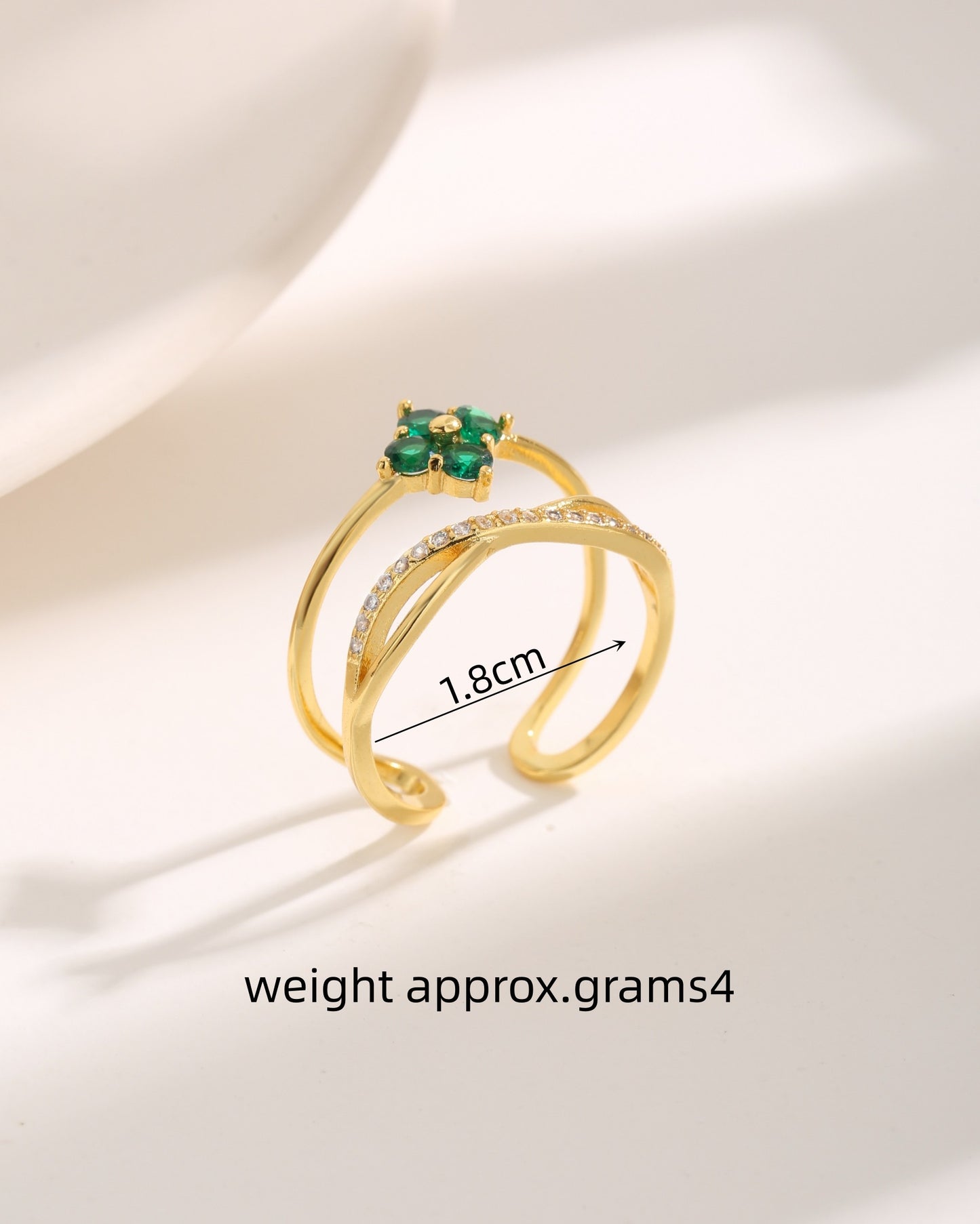Vintage Luxurious Four Leaf Clover & Geometric Pearl Zircon Gold Plated Ring Set