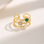 Vintage Luxurious Four Leaf Clover & Geometric Pearl Zircon Gold Plated Ring Set