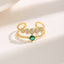 Vintage Luxurious Four Leaf Clover & Geometric Pearl Zircon Gold Plated Ring Set