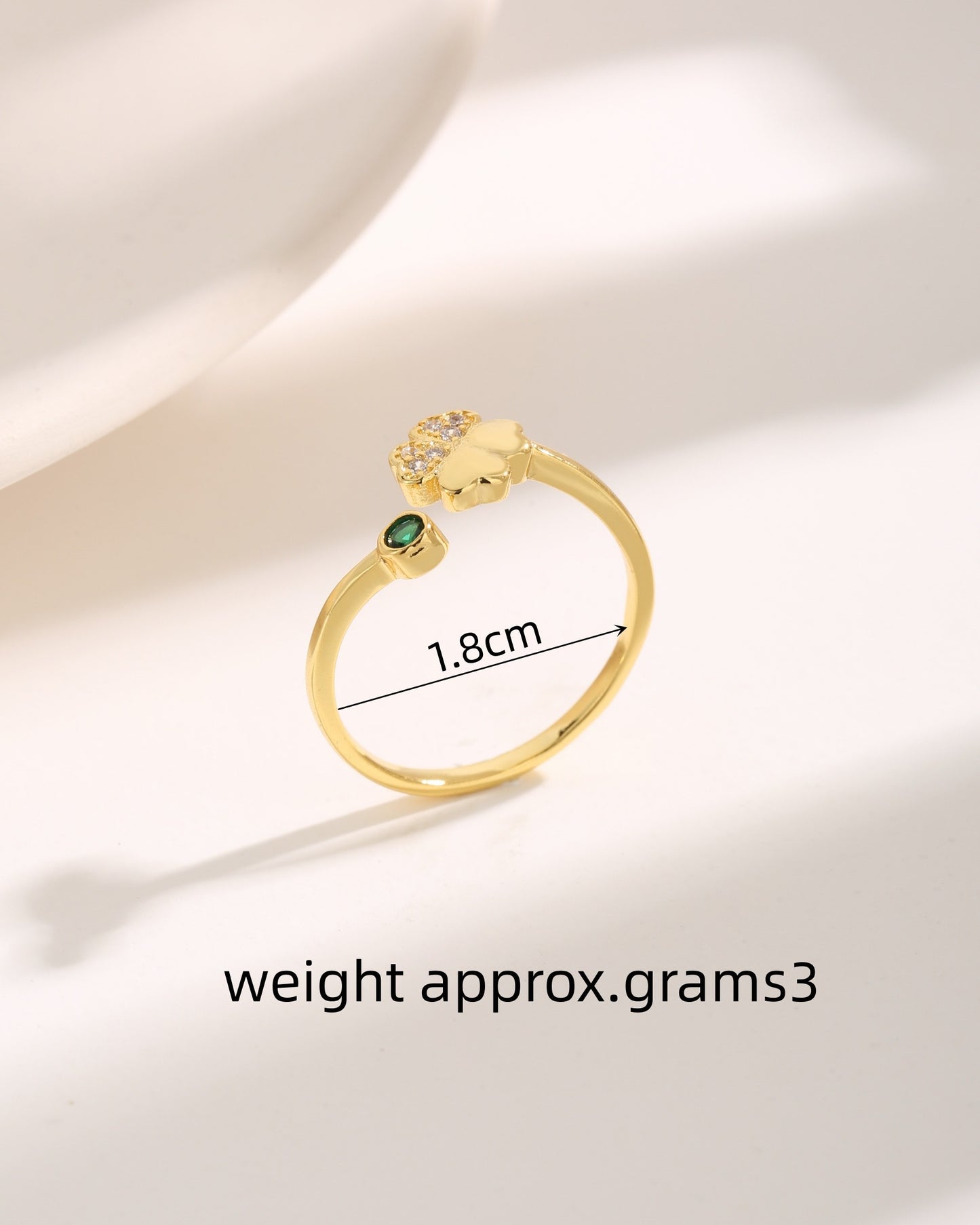 Vintage Luxurious Four Leaf Clover & Geometric Pearl Zircon Gold Plated Ring Set