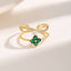 Vintage Luxurious Four Leaf Clover & Geometric Pearl Zircon Gold Plated Ring Set