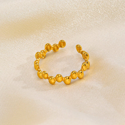 Vintage Geometric Oval Adjustable Stainless Steel Open Ring - 18K Gold Plated