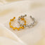 Vintage Geometric Oval Adjustable Stainless Steel Open Ring - 18K Gold Plated