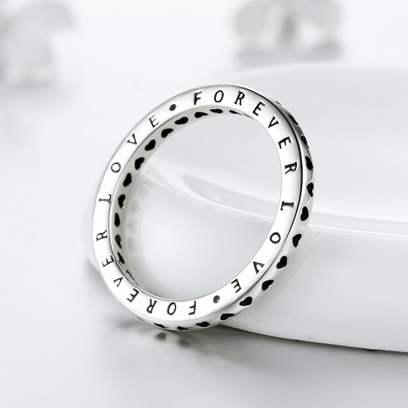Vintage Romantic Heart Shape Sterling Silver Hollow Out Letter Ring