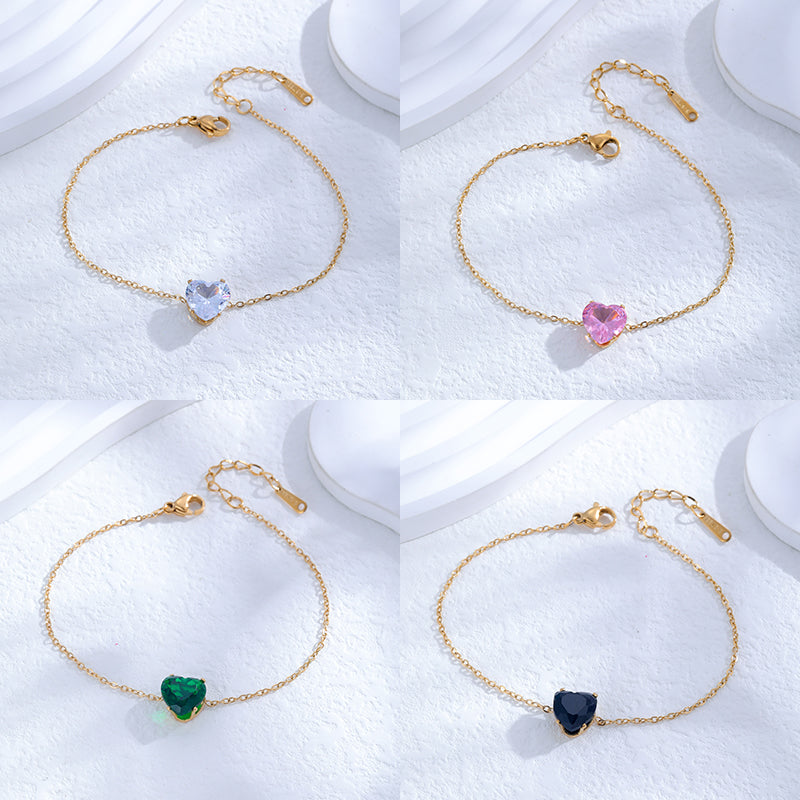 Vintage Green Heart Titanium Steel Zircon Bracelet 24K Gold Plated