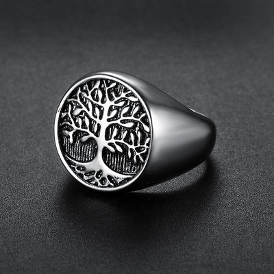 Vintage Hip Hop Life Tree Gold Plated Stainless Steel Men's Ring