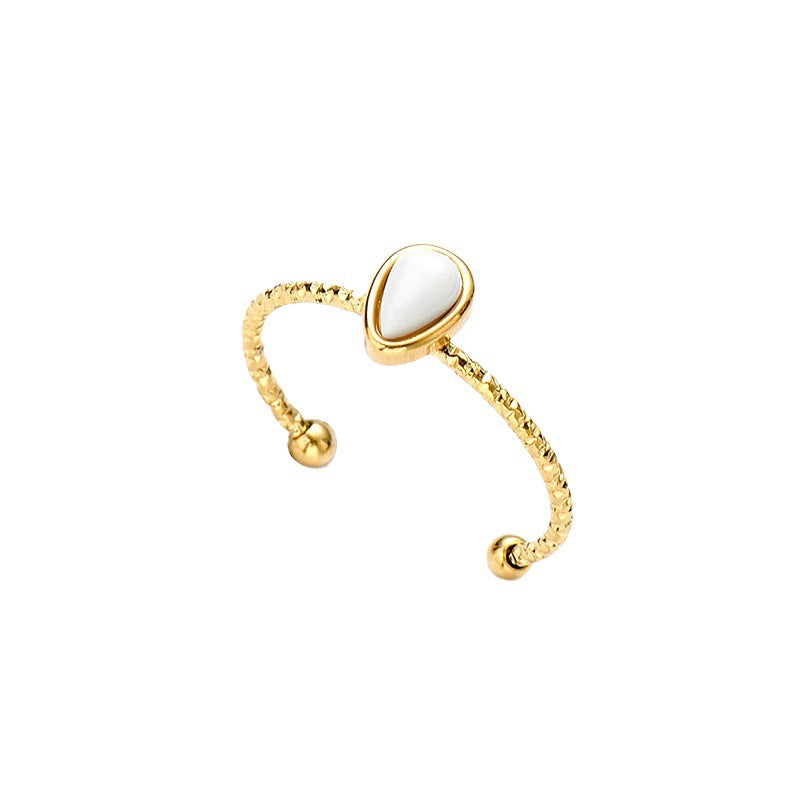 18k Water Drop Natural Stone Titanium Steel Open Rings - European and American Fashion Jewelry Accessories