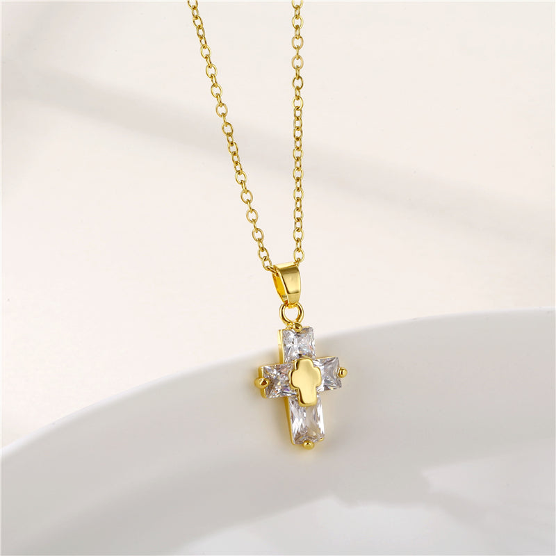 Wholesale 1 Piece INS Style Sun Heart Shape Whale Stainless Steel Titanium Steel 18K Gold Plated Gold Plated Zircon Pendant Necklace