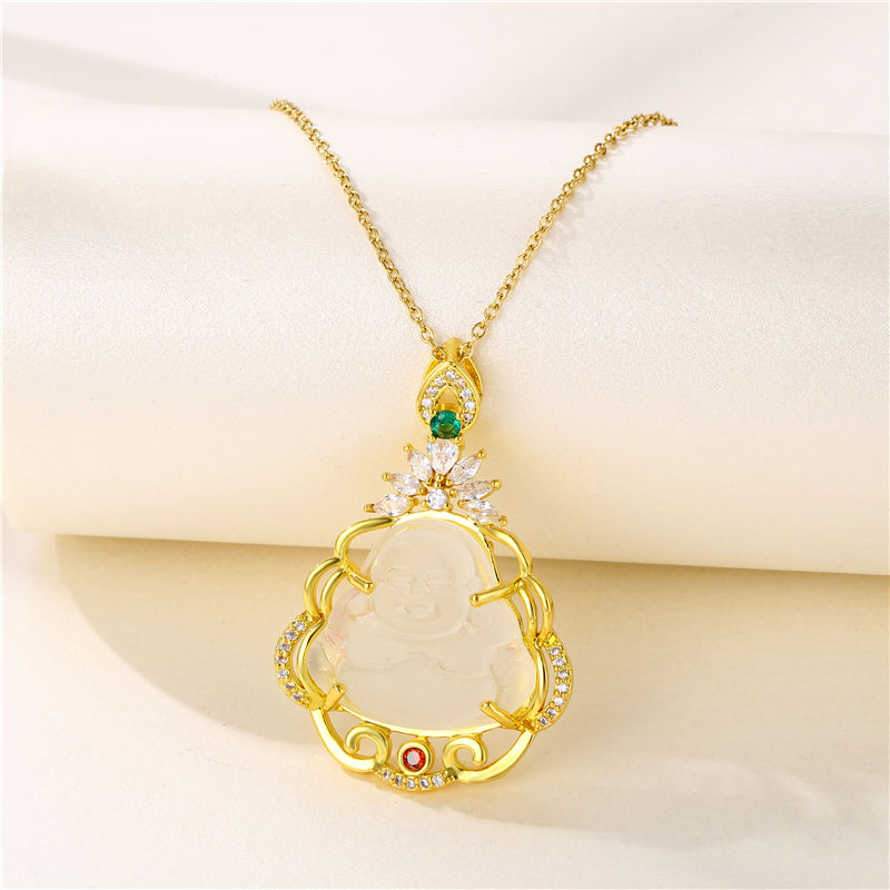 Wholesale 1 Piece INS Style Sun Heart Shape Whale Stainless Steel Titanium Steel 18K Gold Plated Gold Plated Zircon Pendant Necklace