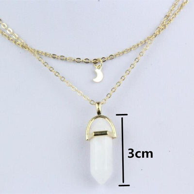 Alloy Double Moon Hexagon Crystal Pendant Necklace - Fashion Simple Clavicle Chain