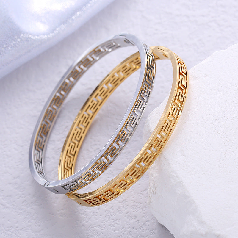 Geometric Stainless Steel Open Cuff Bangle Bracelet