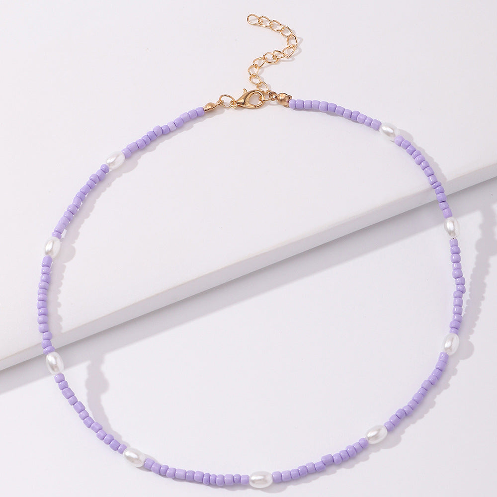 Bohemian Colorful Beaded Necklace with Heart Pendant and Natural Stone Pearls