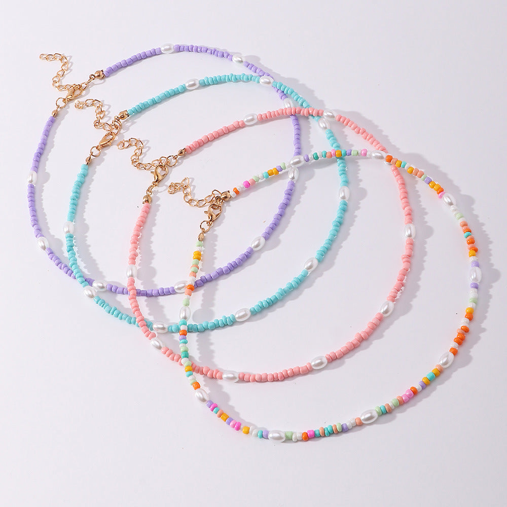 Bohemian Colorful Beaded Necklace with Heart Pendant and Natural Stone Pearls
