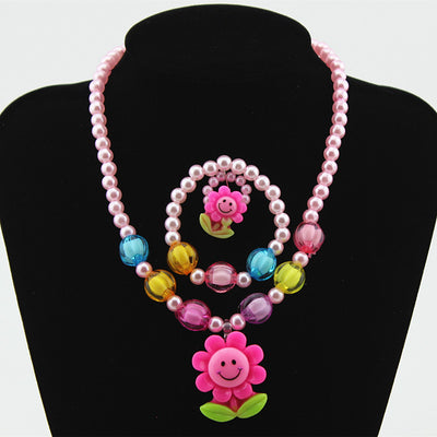 Wholesale Children's Ornaments Sets Of Chain Cartoon Sun Flower Beaded 4-Piece Necklace Jewelry Set