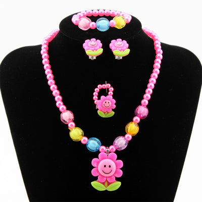 Wholesale Children's Ornaments Sets Of Chain Cartoon Sun Flower Beaded 4-Piece Necklace Jewelry Set