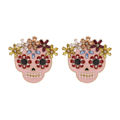 Creative Halloween Skull Color Diamond Stud Earrings