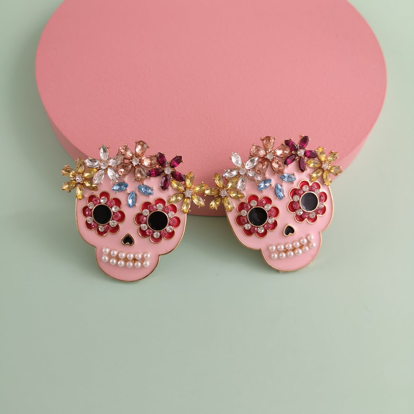 Creative Halloween Skull Color Diamond Stud Earrings