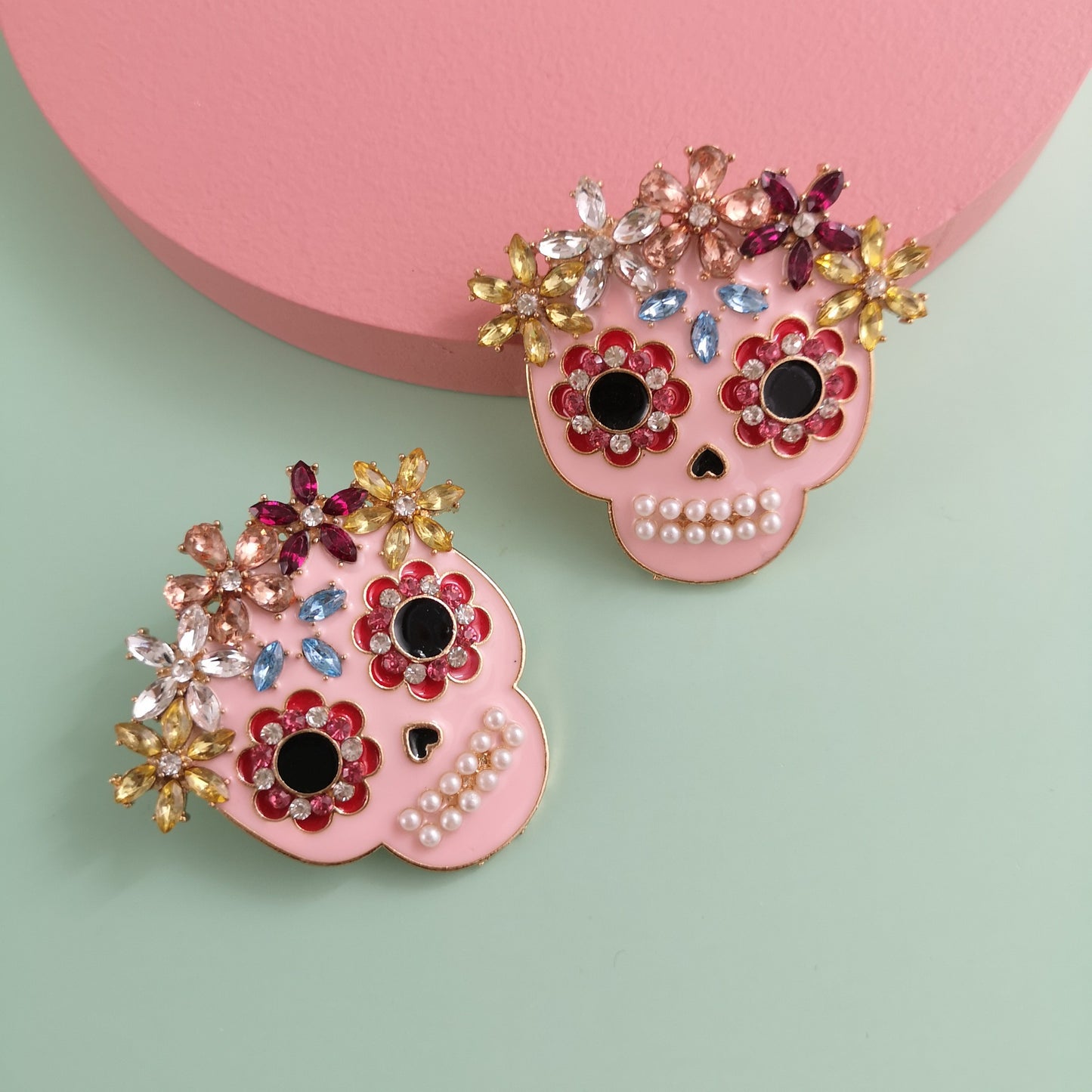 Creative Halloween Skull Color Diamond Stud Earrings