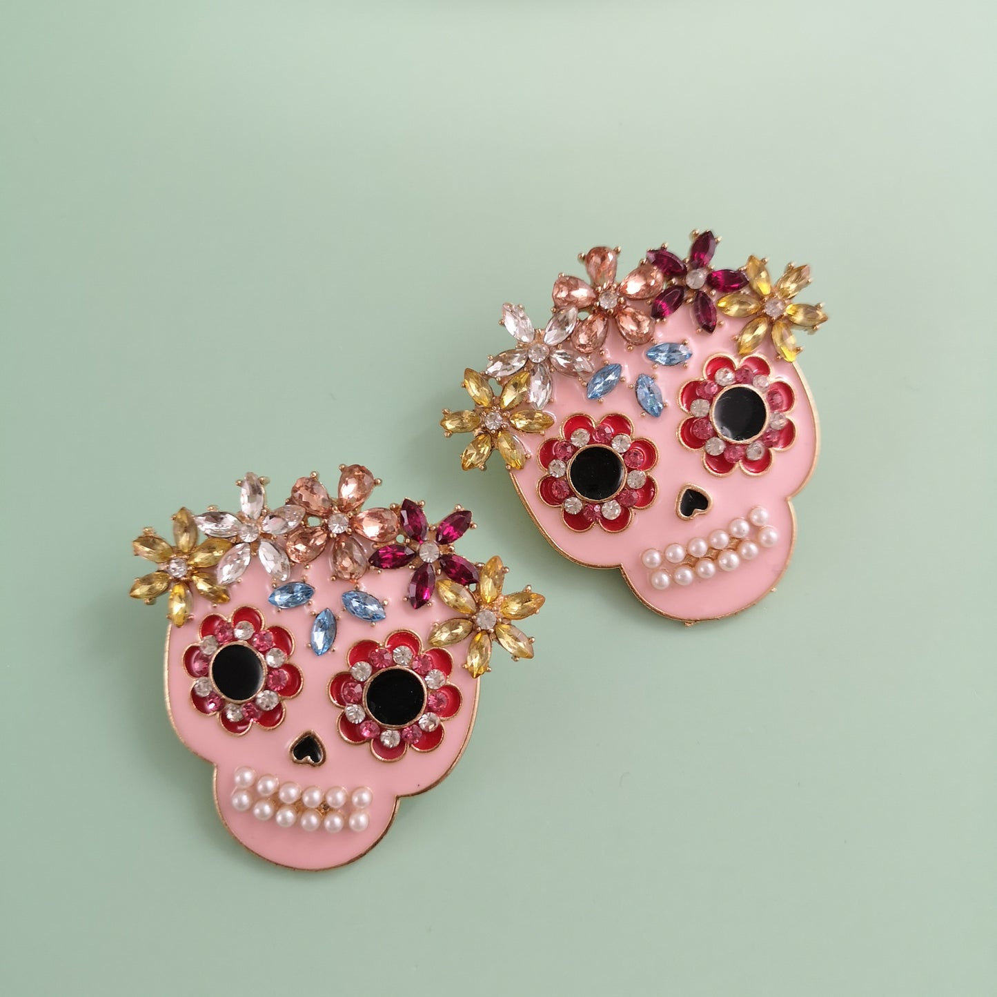 Creative Halloween Skull Color Diamond Stud Earrings