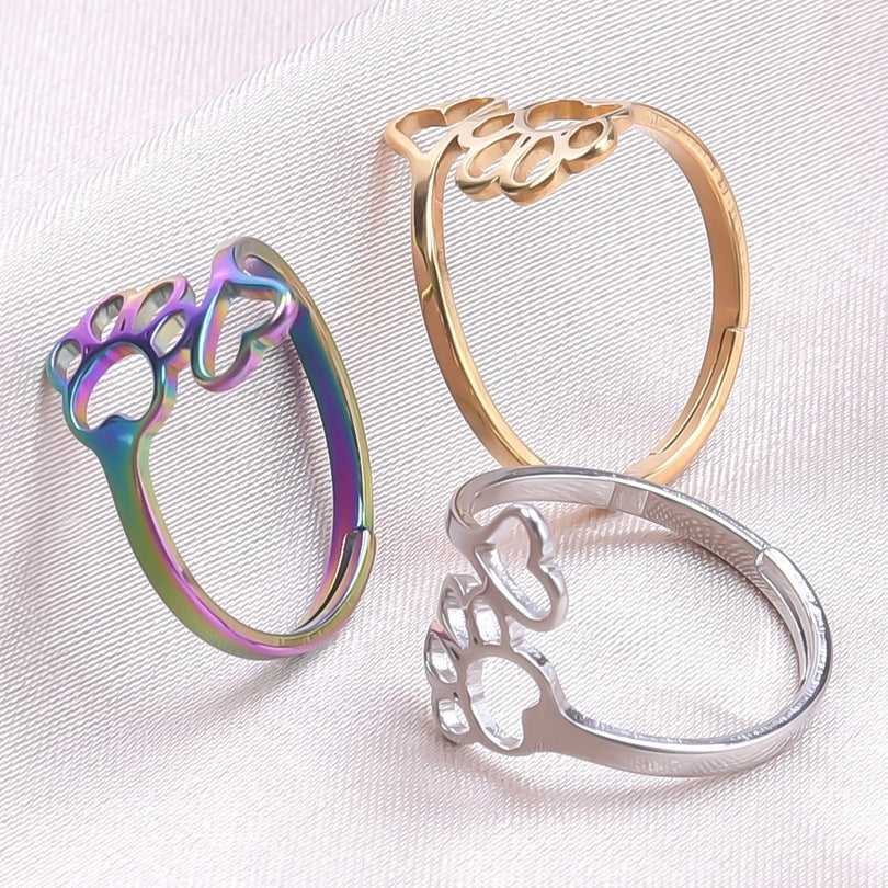 Cute Paw Print Adjustable Stainless Steel Open Ring