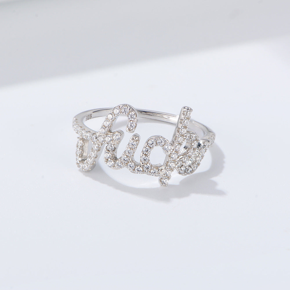 Elegant Sterling Silver Zircon Letter Ring for Women