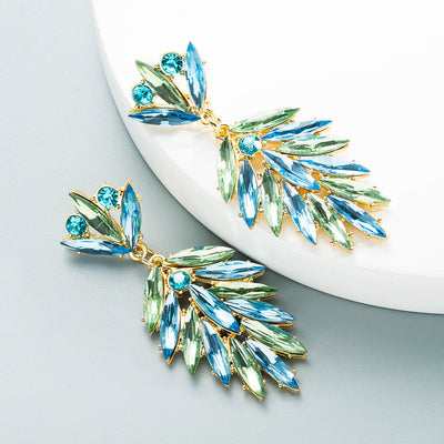 Fashion Alloy Diamond-studded Willow Leaf-shaped Rhinestone Earrings
