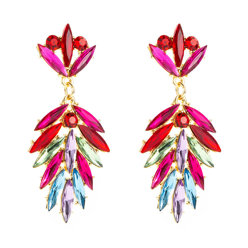 Wholesale Fashion Alloy Rhinestone Leaf and Floral Drop Earrings