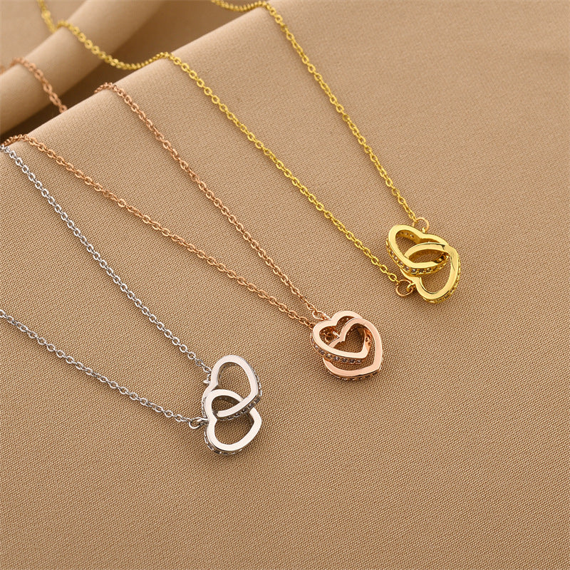 Heart Shape Titanium Steel Double Heart Pendant Necklace - Minimalist Valentine's Jewelry