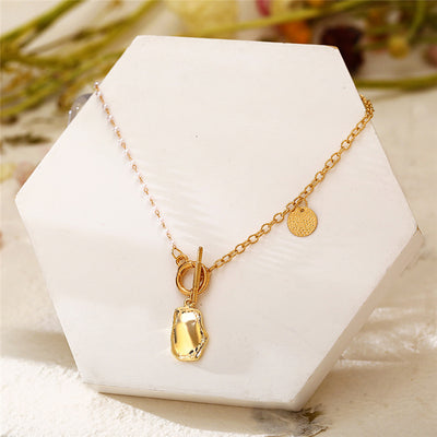 Fashion Pearl Pendant OT Buckle Stitching Alloy Necklace