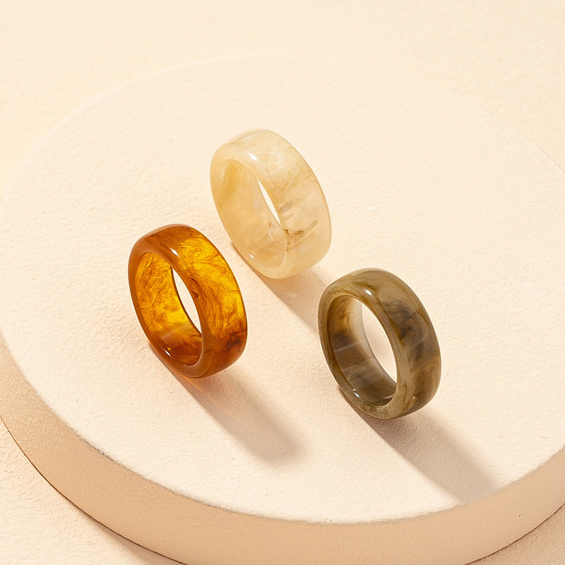 Wholesale Fashion Resin Ring Set - 3 Piece Wide Band Summer Jewelry Collection