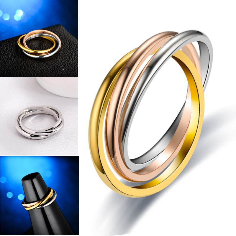 Wholesale Fashion Stainless Steel Geometric Multi-layer Couple Ring