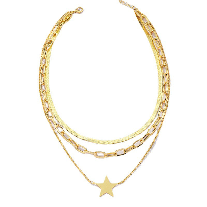 Wholesale Fashion Three-layer Five-pointed Star Necklace