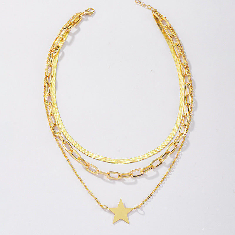 Wholesale Fashion Three-layer Five-pointed Star Necklace